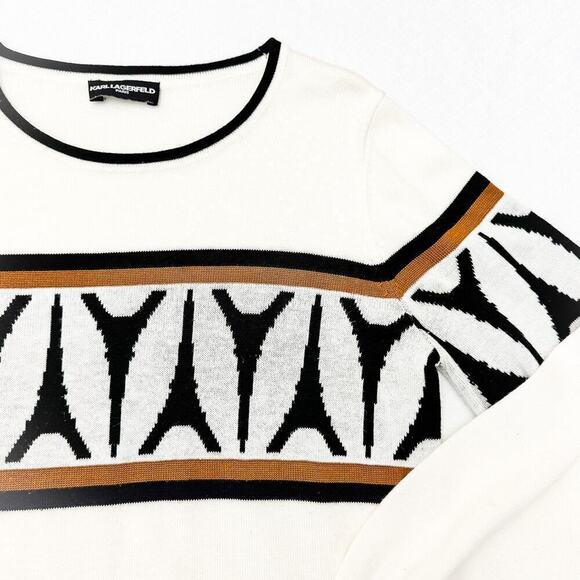 Karl Lagerfeld Oversized Women's Long Sleeve Paris Cream Sweater Top Size XL - Picture 3 of 5